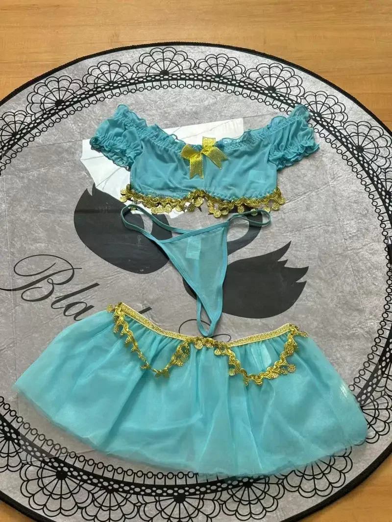 2025 بدلة جديدة الكبار مثير مجموعات غريبة سحر مثير مجموعة الملابس الداخلية قبالة الكتف مع قلادة من الترتر الديكور تول مغر