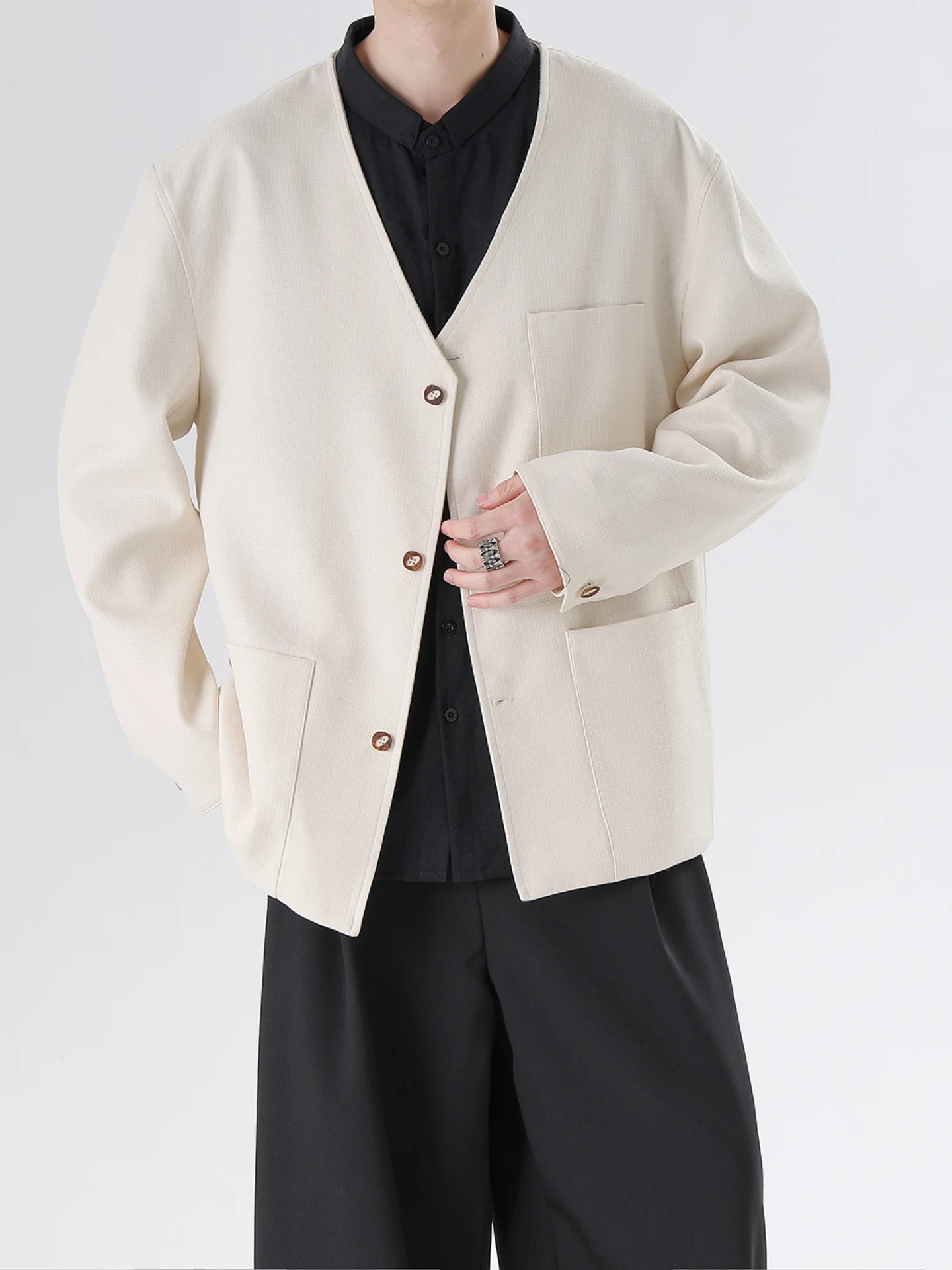 

New Chinese Sle Men's Jaet Linen Feel No Collar Retro Simple Busin Gentleman Spring Autumn Outerwear Coat