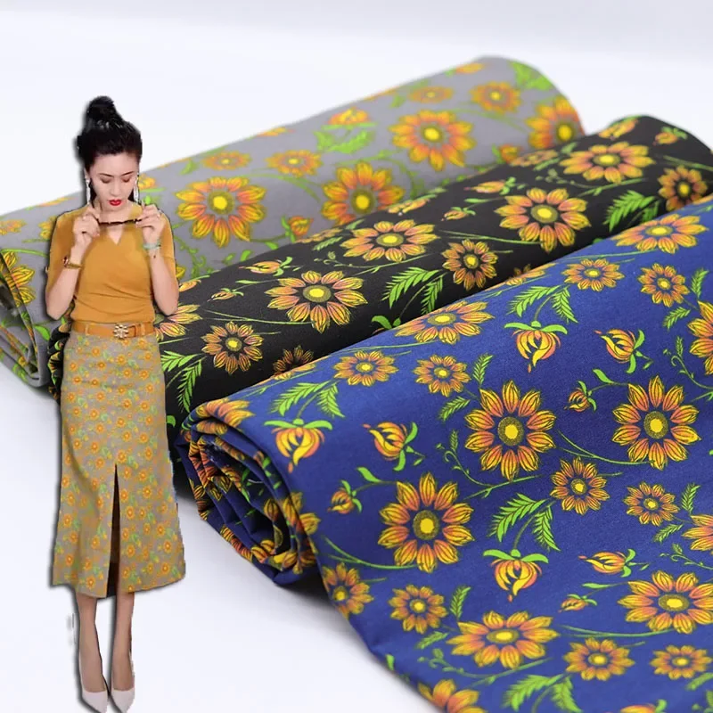 

Эластичная хлопчатобумажная ткань с узором ромашки, фрагментированные цветы для одежды, брюк, платья, дизайнерское шитье своими руками по метрам, ткань