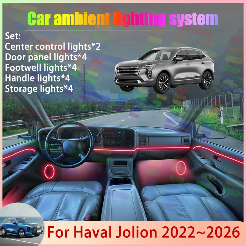 

For Haval Jolion 2022~2026 2023 2024 2025 2/18 in 1 Car Atmosphere Light Lamp RGB Shade Ensemble Streamer Atmosphere Set Auto