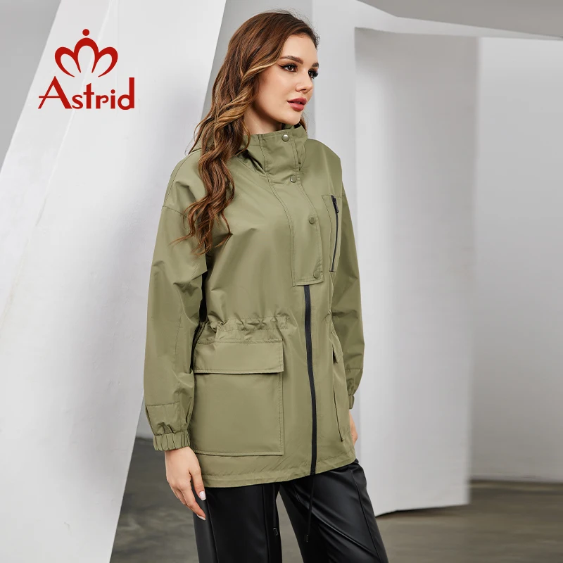 Astrid Spring Autumn New Women\'s Trench Coat Women Jacket Hooded Zipper Belt Fashion Casual Windproof Overcoat Female Outerwear