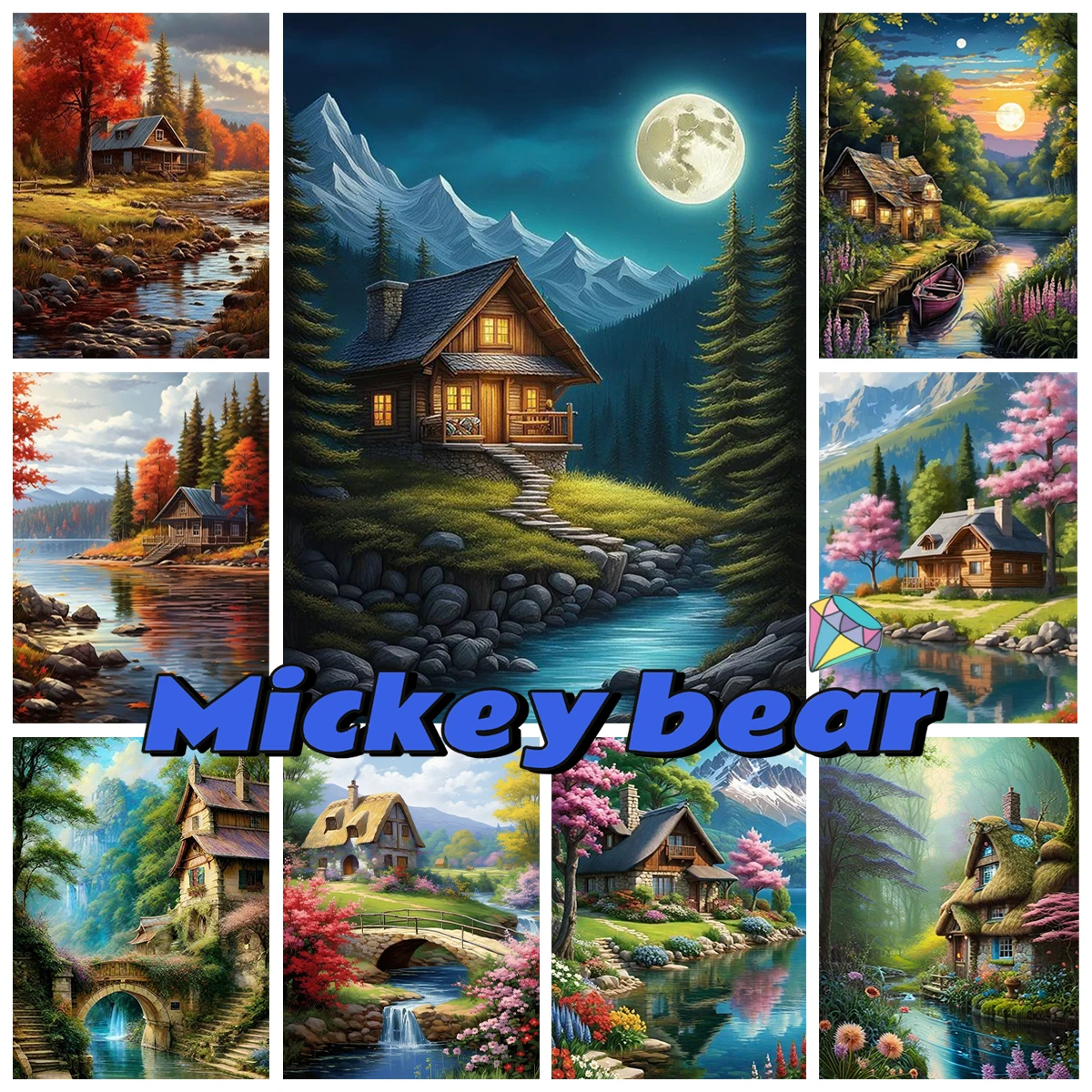 Rural Scenery Diamond Painting Kit Forest Log Cabin DIY Diamond Embroidery Cross Stitch Adult Interesting Hand Home Wall Decor