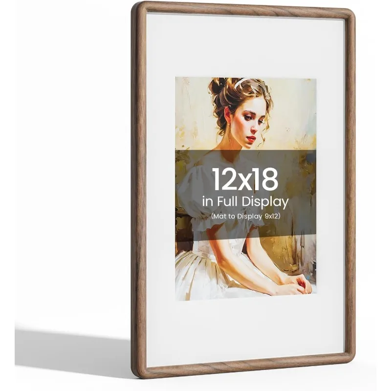 

12x18 Picture Frame Natural Walnut Wood From CA-USA with Real Tempered Glass
