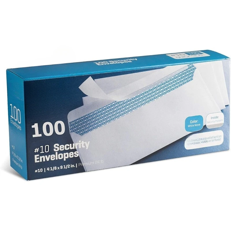 #10 Security Tinted Self-Seal Envelopes  No Window  EnveGuard, Size 4-1/8 X 9-1/2 Inches White - 100 Count (34100)