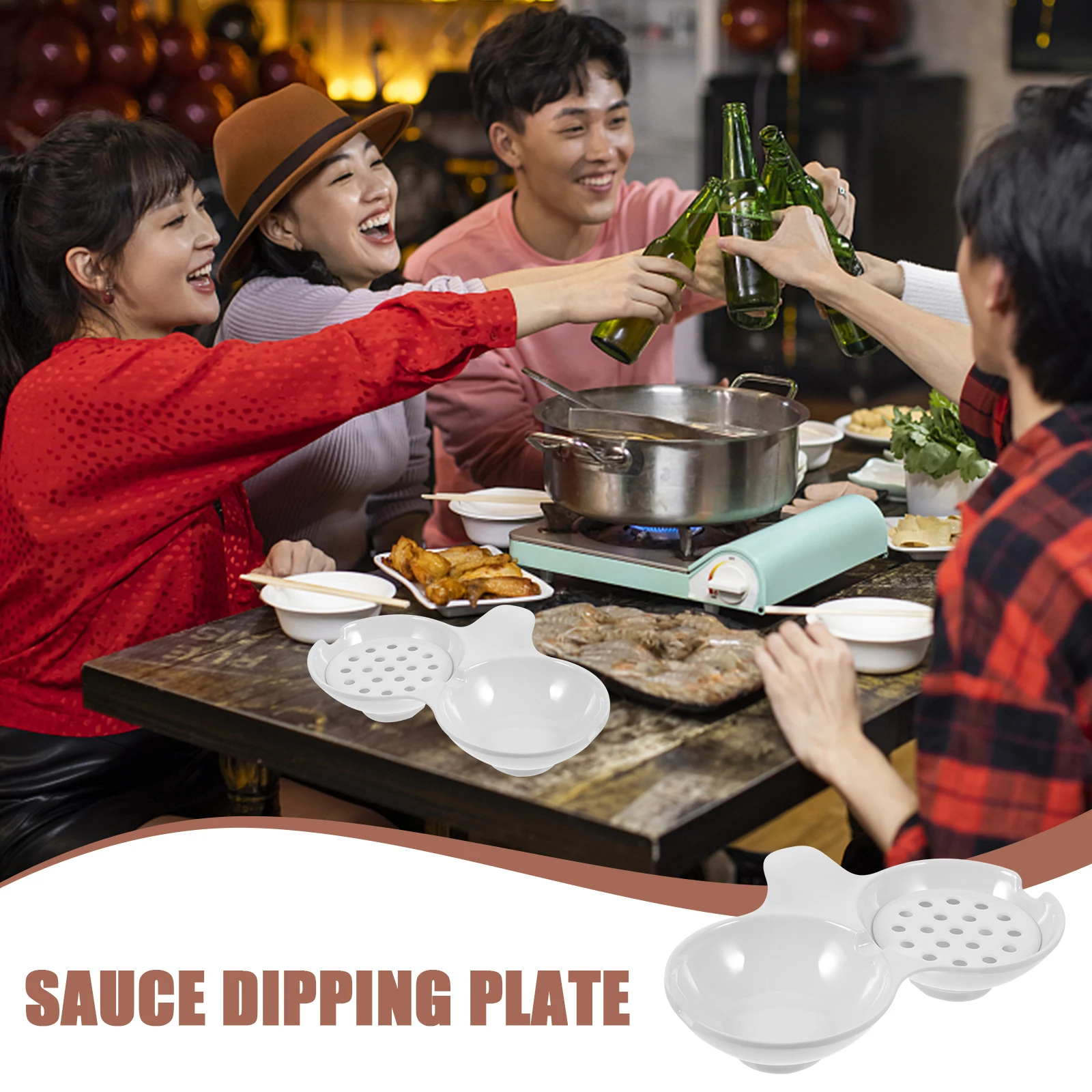 

Melamine Sauce Dishes Double Grid Oil Dry Plate White Hotpot Restaurant Lightweight Easy Clean Multi Use Seasoning