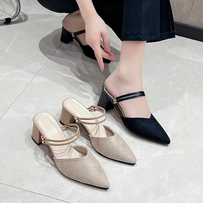 Summer Fashion New Solid Color Pointed Toe 2-wear Women's High-heeled Sandals Fashion Sexy Casual Banquet Fashion SlippersNO:718