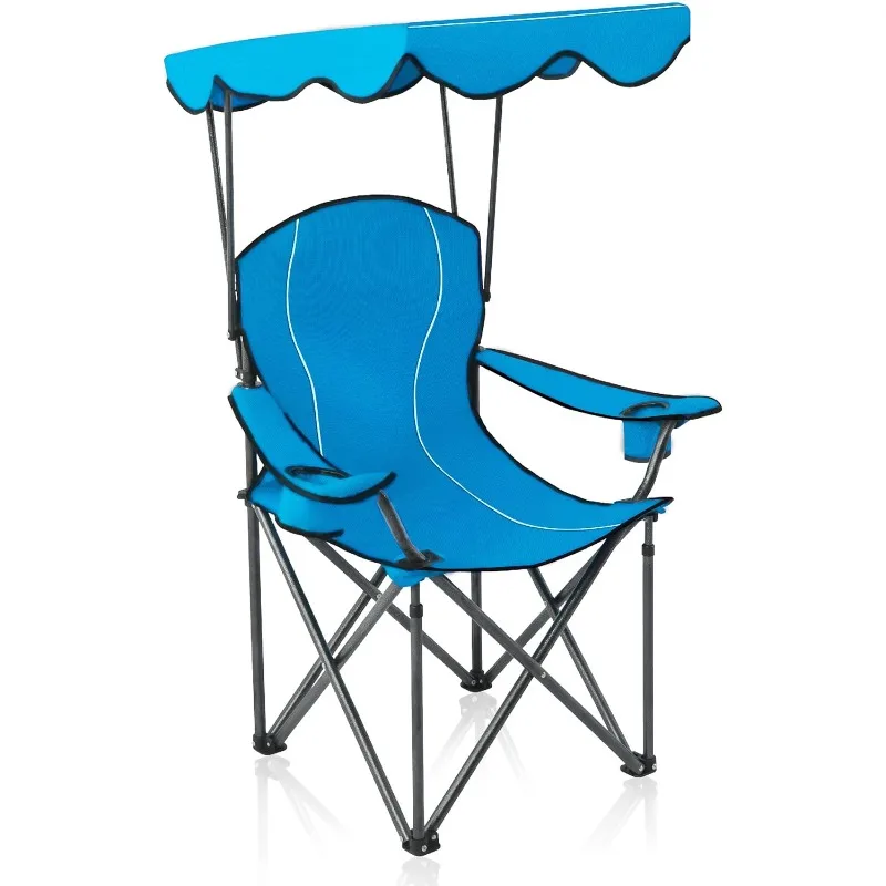 Camp Chairs with Shade Canopy Chair Folding Camping Recliner Support 350 LBS