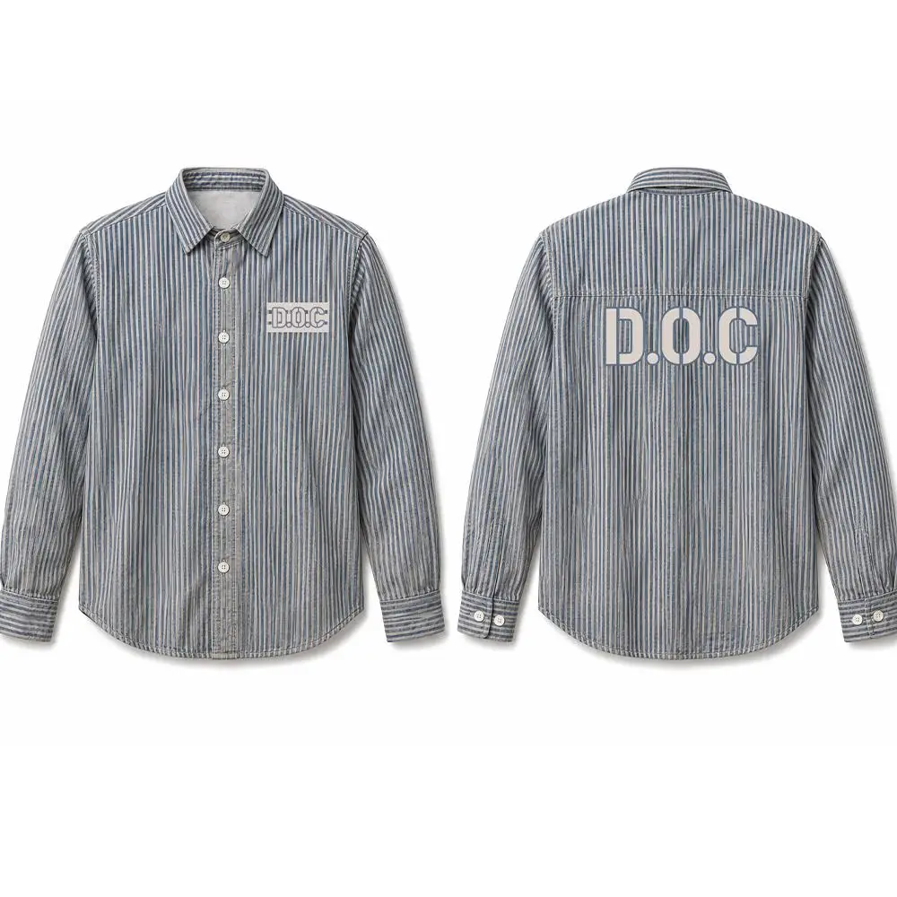 2026 New Prisoner Style Striped Shirt Men's Cotton Long Sleeve Button Down Casual Shirt Retro Letter Print Fun Cosplay Costume