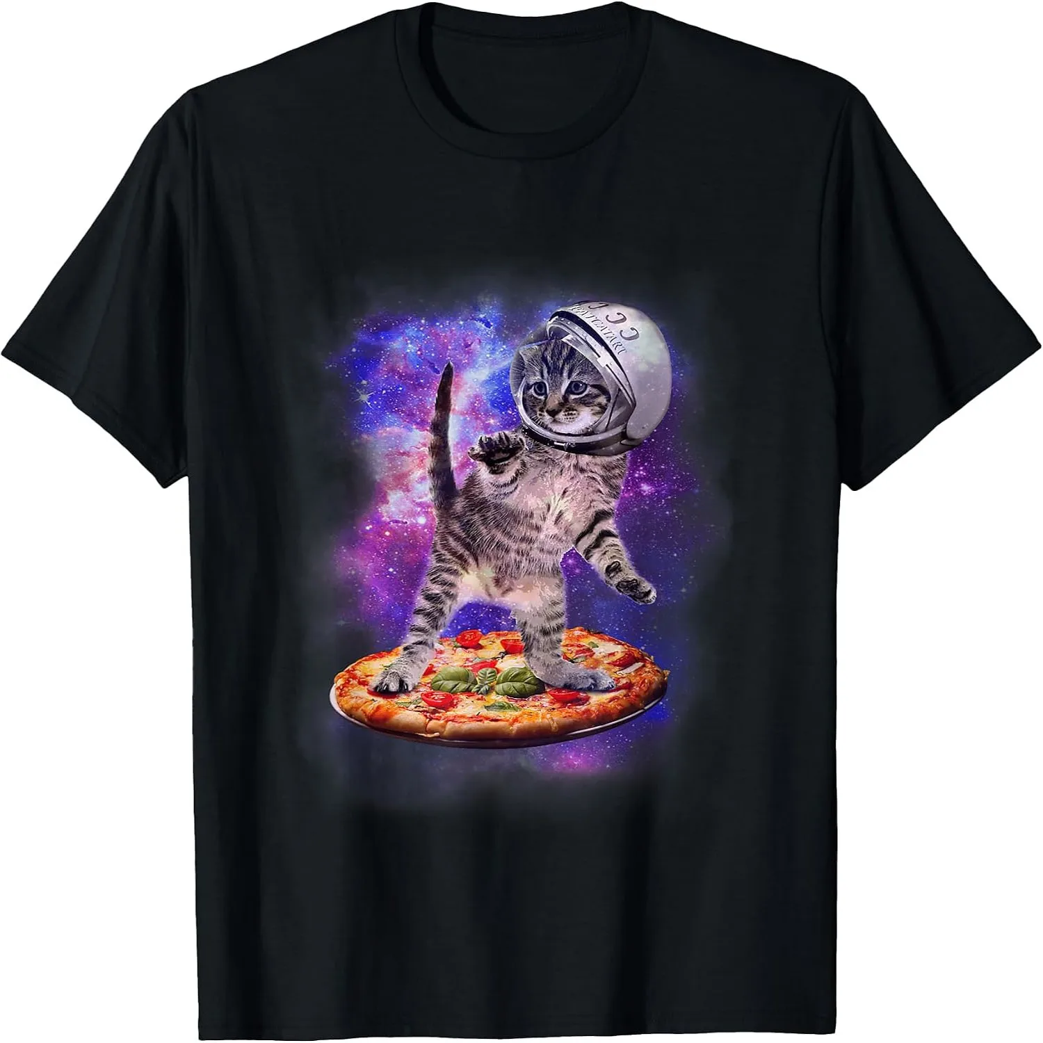 Astronaut Cat On Pizza Galaxy Space Funny Cute Kitten Graphic T-Shirt