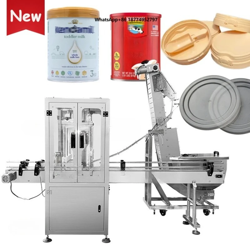 Fully Automatic Pressing Milk Protein Powder Lid Can Bottle Capper Snap Lid Pet Bottle Cap Press Capping Machine