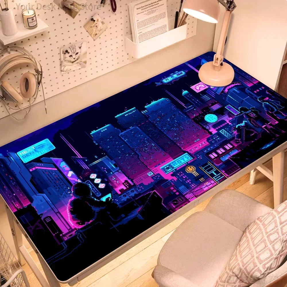 Hot Sell City Neon Pixel Large Mouse Mat Gaming Mousepad Gamer Mousepads Rubber Keyboard Mats Desk Mats - Mouse Pads 900X400