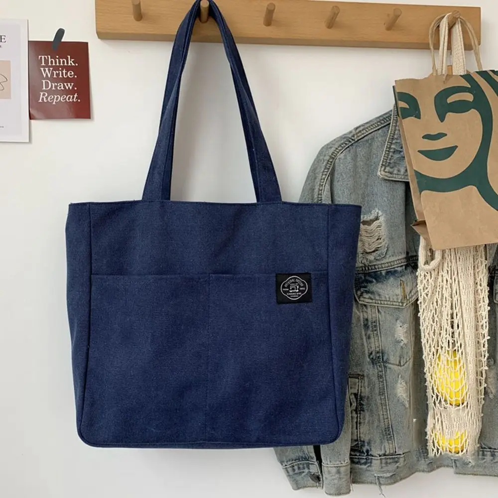 Bolso de mano de lona para mujer, bolsa ecológica ligera de gran capacidad para compras, libros, estudiantes