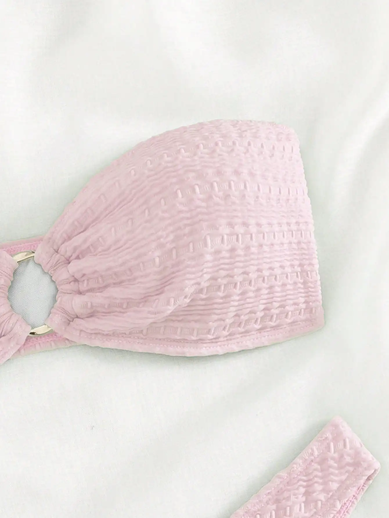 

Solid Color Textured Bandeau Bikini Set For Beach Vacation