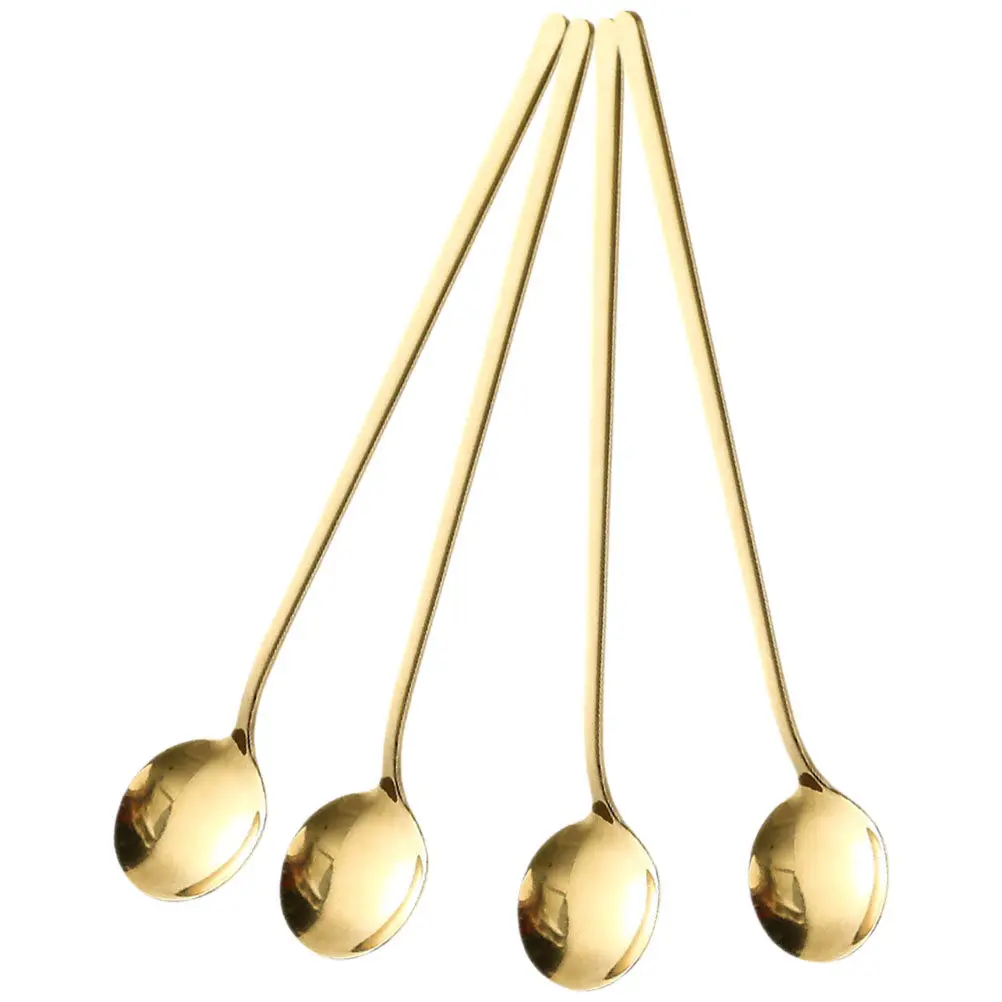 4Pcs Ice Cream Dessert Spoons Stainless Steel Lightweight Compact Tea Scoop Pudding Spoons for Parties Dining Catering