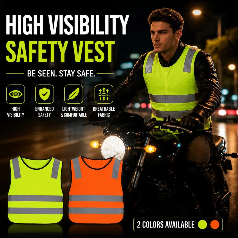 High Visibility Safety Vest Reflective Motorcycle Cycling Night Warning Jacket Breathable Traffic Running Waistcoat Adults Kids