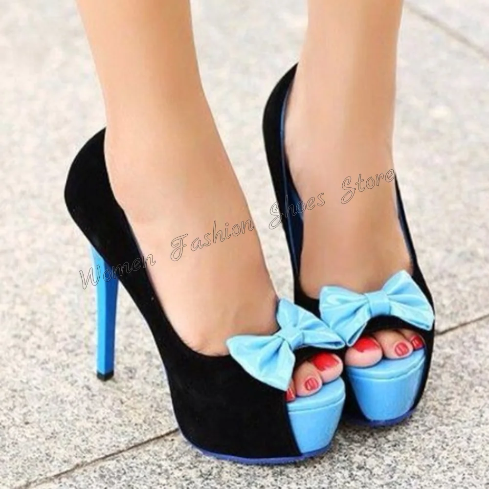 Black Platform Bow knot Decor Pumps Stilettos High Heels High Heel Shoes for Women Fashion Heels 2024 New Zapatos Para Mujere