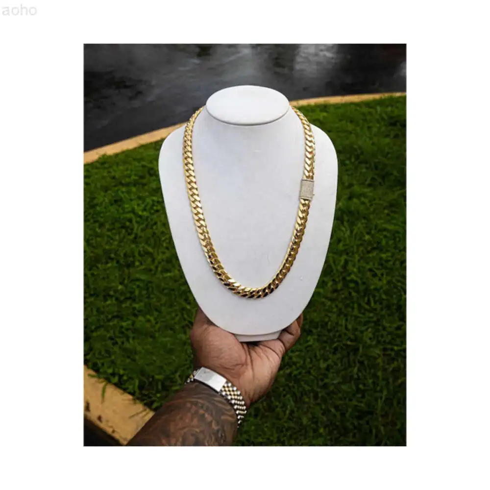 

Handmade 12mm 24 Miami Cuban Link Chain 220grams Heavy Solid 925 Sterling Silver 14k Gold Plated Curb Chain Hip-hop Chain