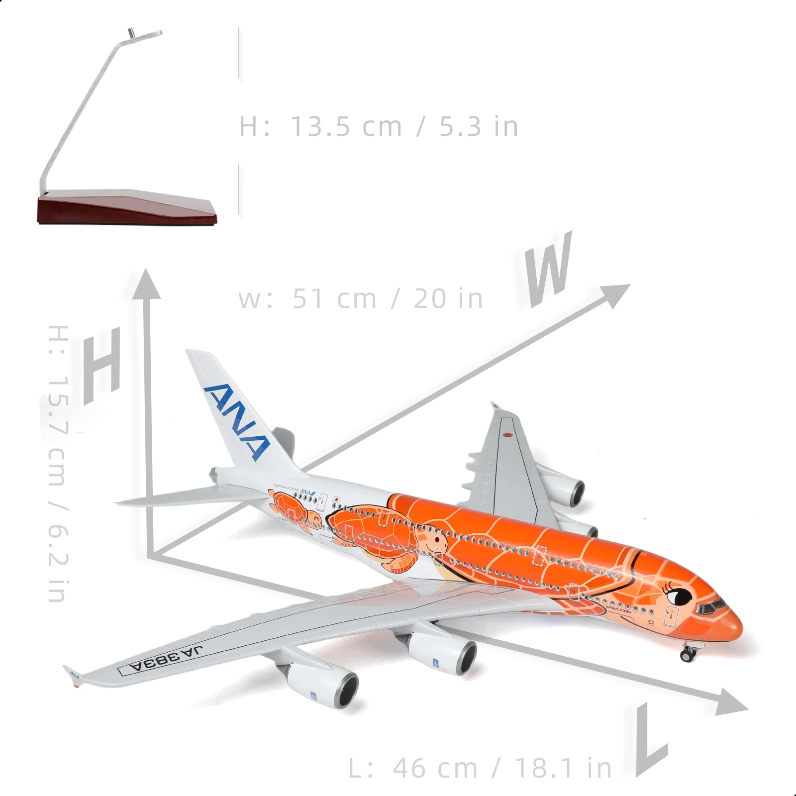 1:160 A380 Orange Turtle Aircraft Model Japan With Wheels & Stand Collectible Decorative Aviation Enthusiast Christmas Birthday
