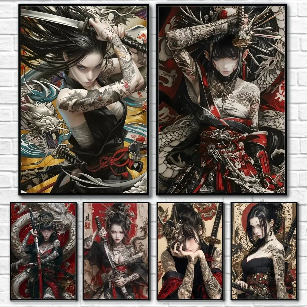 

Sexy Girl Tattoos Japanese Retro Poster Home Living Bed Room Bar Hallway Sticky Wall Art Printing Waterproof Aesthetic Decor