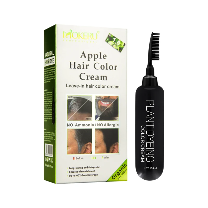 MOKERU Apple Hair Color Cream Leave-in hair color cream Up to 100% Gray Coverage also dye  beard black 100ml