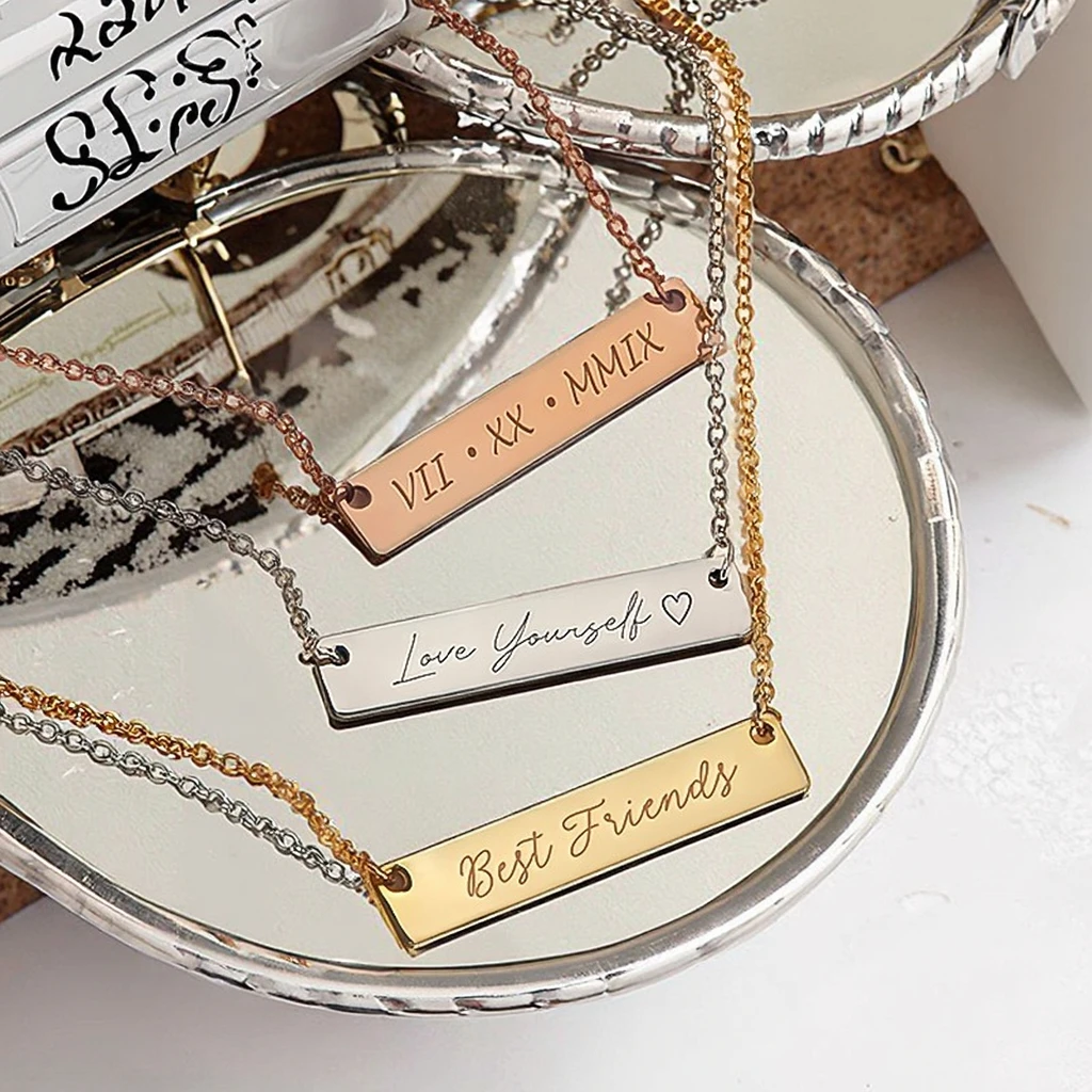 

Custom Necklace Coordinates Engraved Bar Necklace Personalized Name Jewelry for Women Mother's Day Gift NL100084