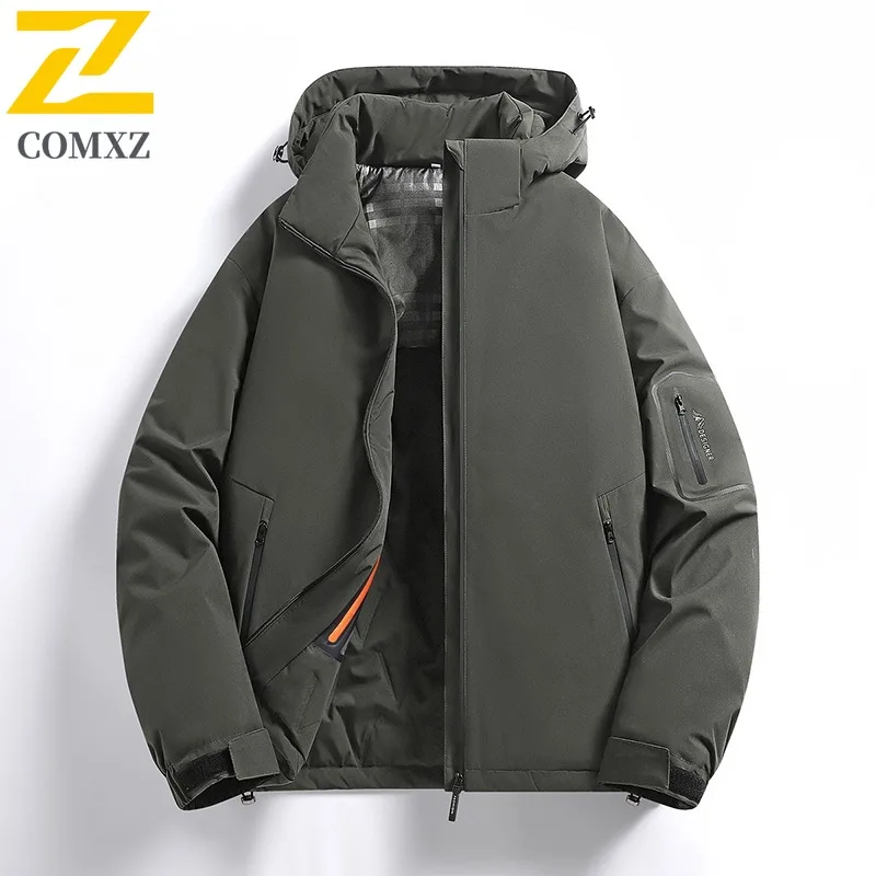 COMXZ Men Winter Cotton Coat Plus Size Loose Fit Casual Hooded Sports Windproof Jacket Graphene Hiking Thermal Leisure Outerwear