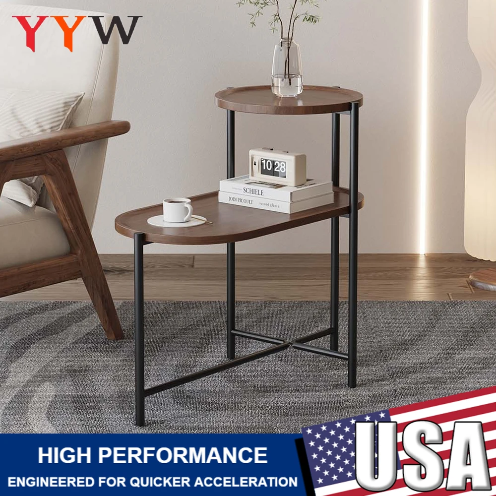 

2-Tier End Table Round and Oval Sofa Side Table Medical Food Tray Table Overbed Bedside Table for Living Room Bedroom and Patio