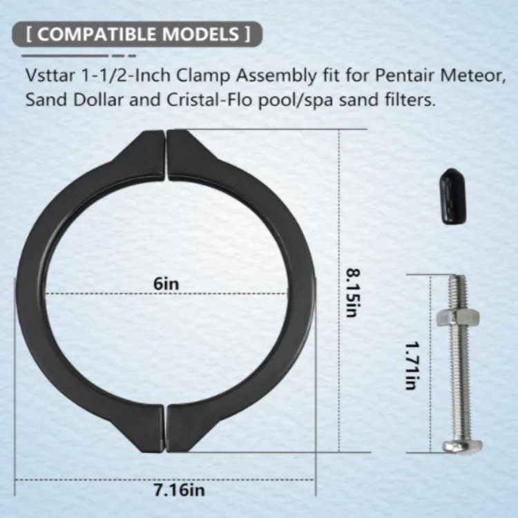 Vsttar 152165 Sand Filter Valve Clamp Assembly 1 5 Inch For Pentair Meteor Pool SPA