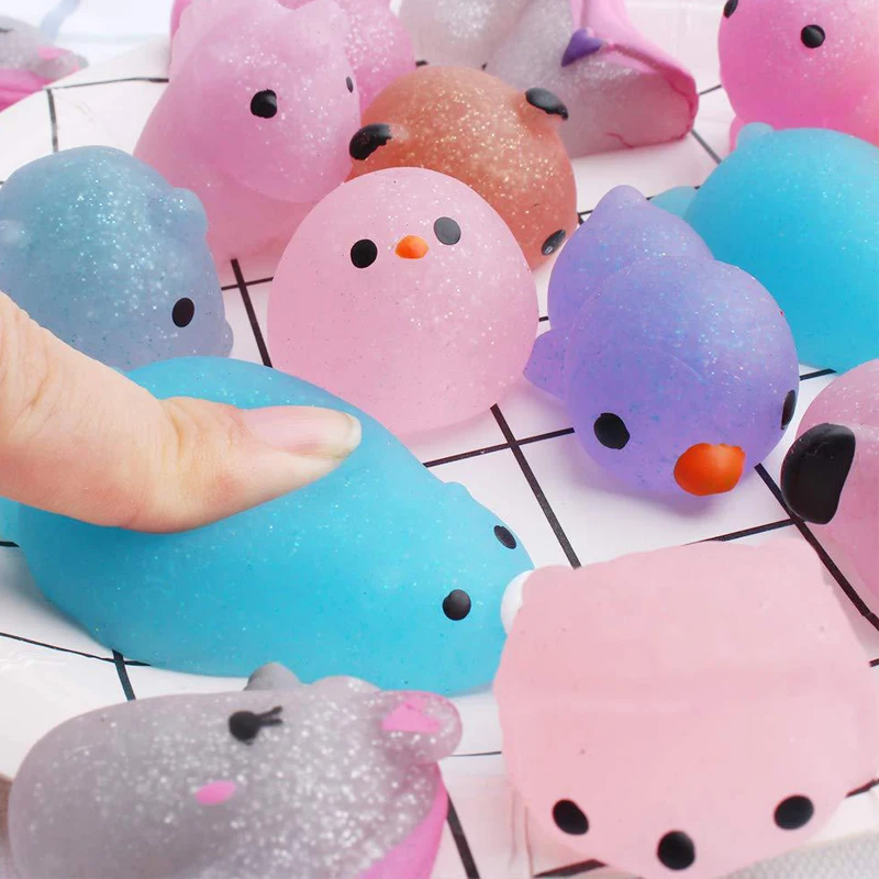 Kawaii Glitter Mochi Squishy Antistress toys Classroom Prizes For Kids Birthday Party Favors Lot Cadeaux Anniversaire Enfant