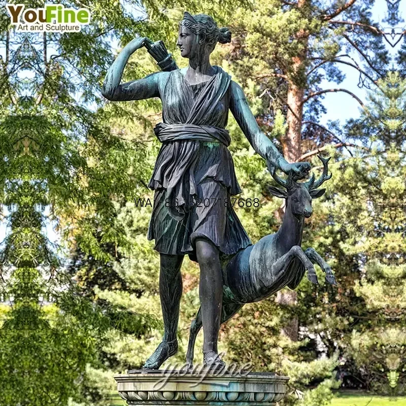 Wmwmnu Life Size Bronze Goddess Diana Hunting with Deer Statue Sculpture for Outdoor Garden Yard Decor Art Figurine