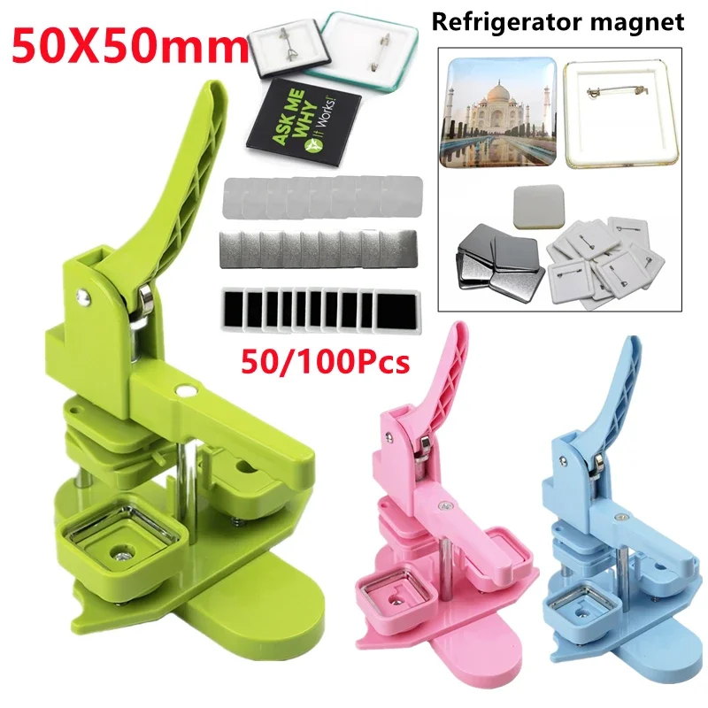 50x50mm Square Manual Fridge Magnet Badge Press Machine Rotating Refrigerator Pin Maker for Business Gifts Home Office