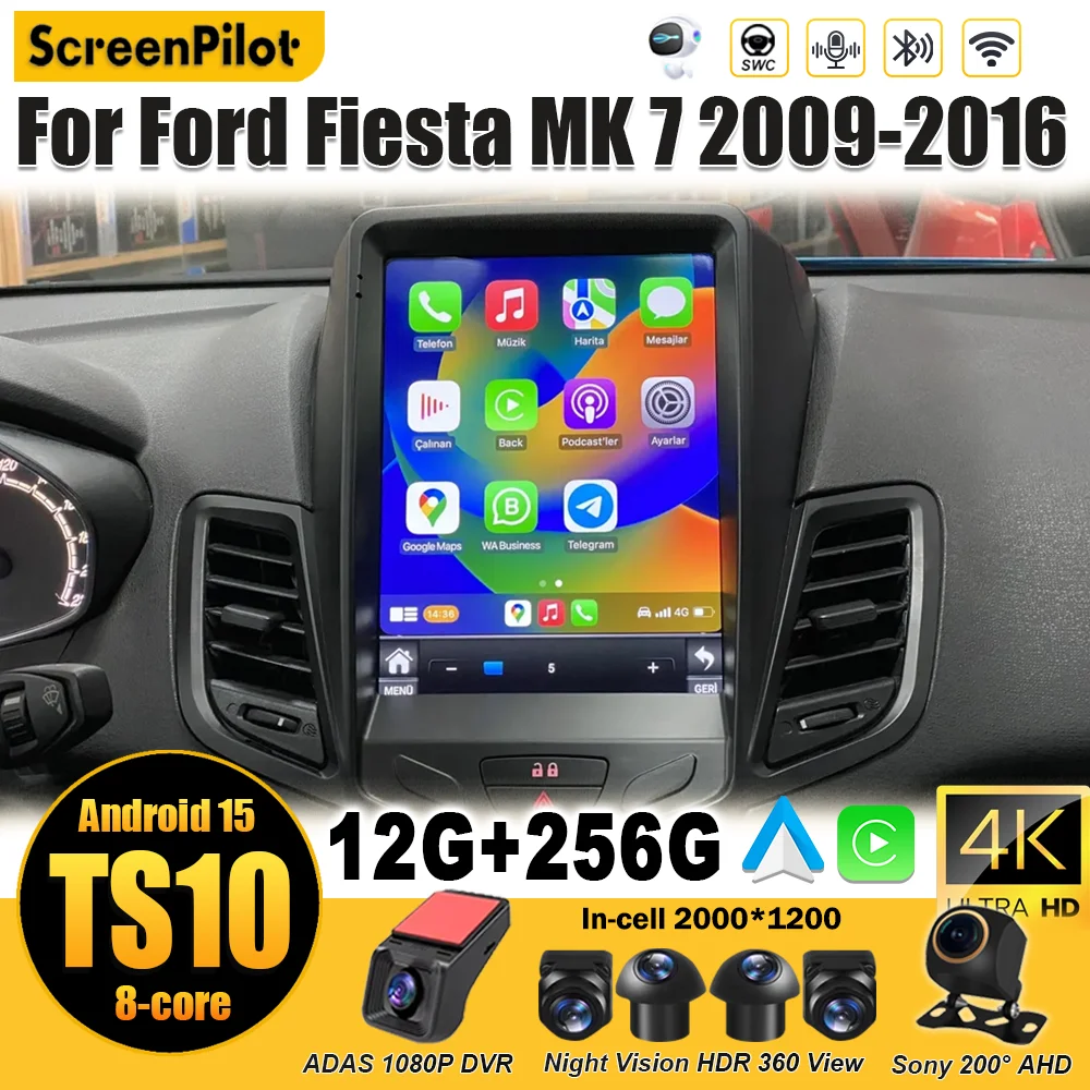 لفورد فييستا MK 7 2009-2014 2015 2016 أندرويد 15 مشغل فيديو الوسائط المتعددة مرآة ربط نظام تحديد المواقع والملاحة شاشة تعمل باللمس تسلا نمط #1