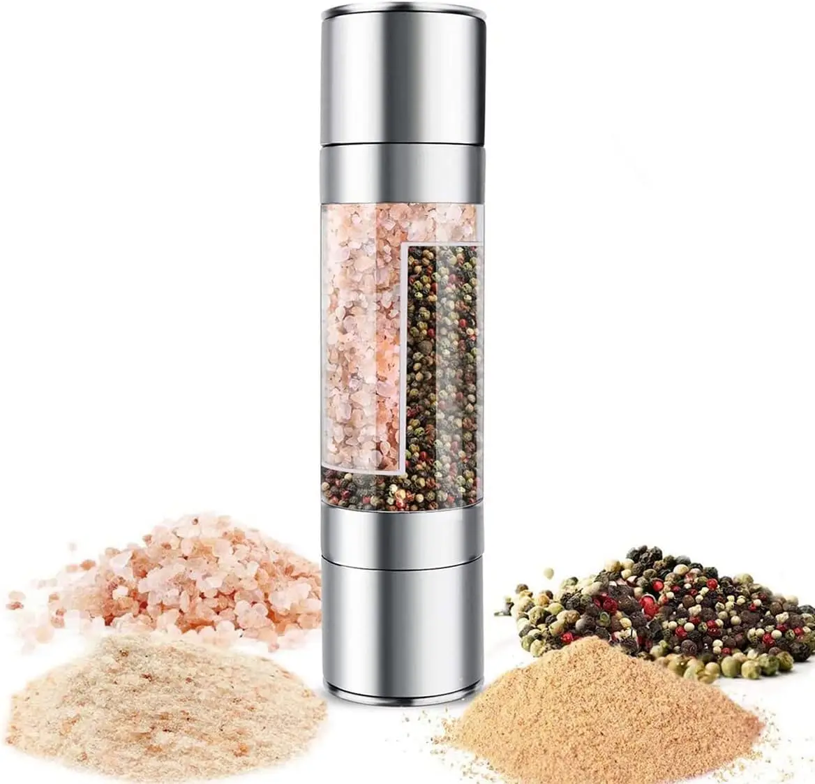 Stainless Steel 2 in 1 Salt & Pepper Spice Grinder Mill Adjustable Coarseness Grinding Tool for Kitchen Outdoor Barbecue Cooking