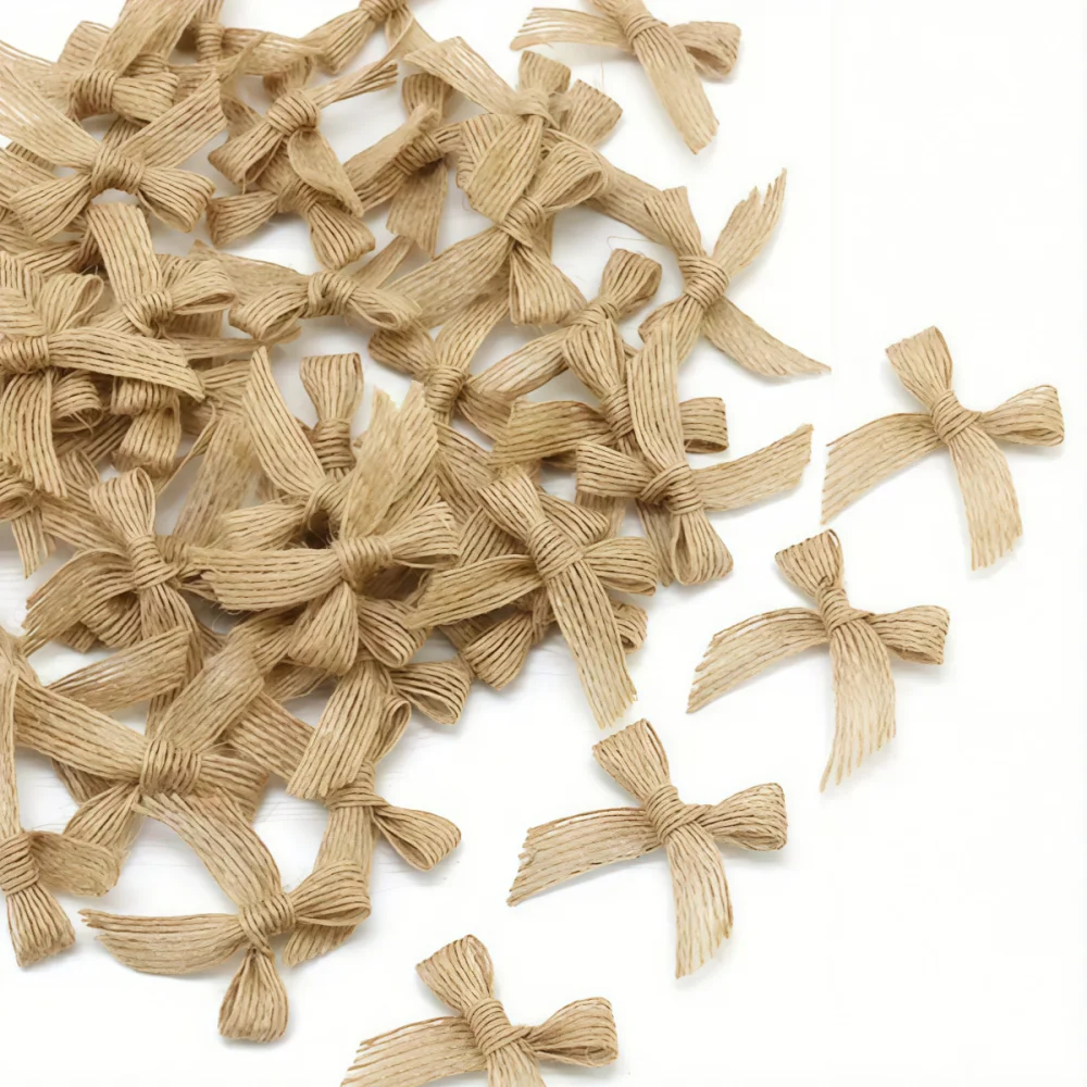20-100 Stück Natürliche Jute-Band-Schleifen Vintage-Leinen-Schleifen für DIY-Nähprojekte, Hochzeitsdekoration, Haarnadeln und Kleidungszubehör – Detail 5