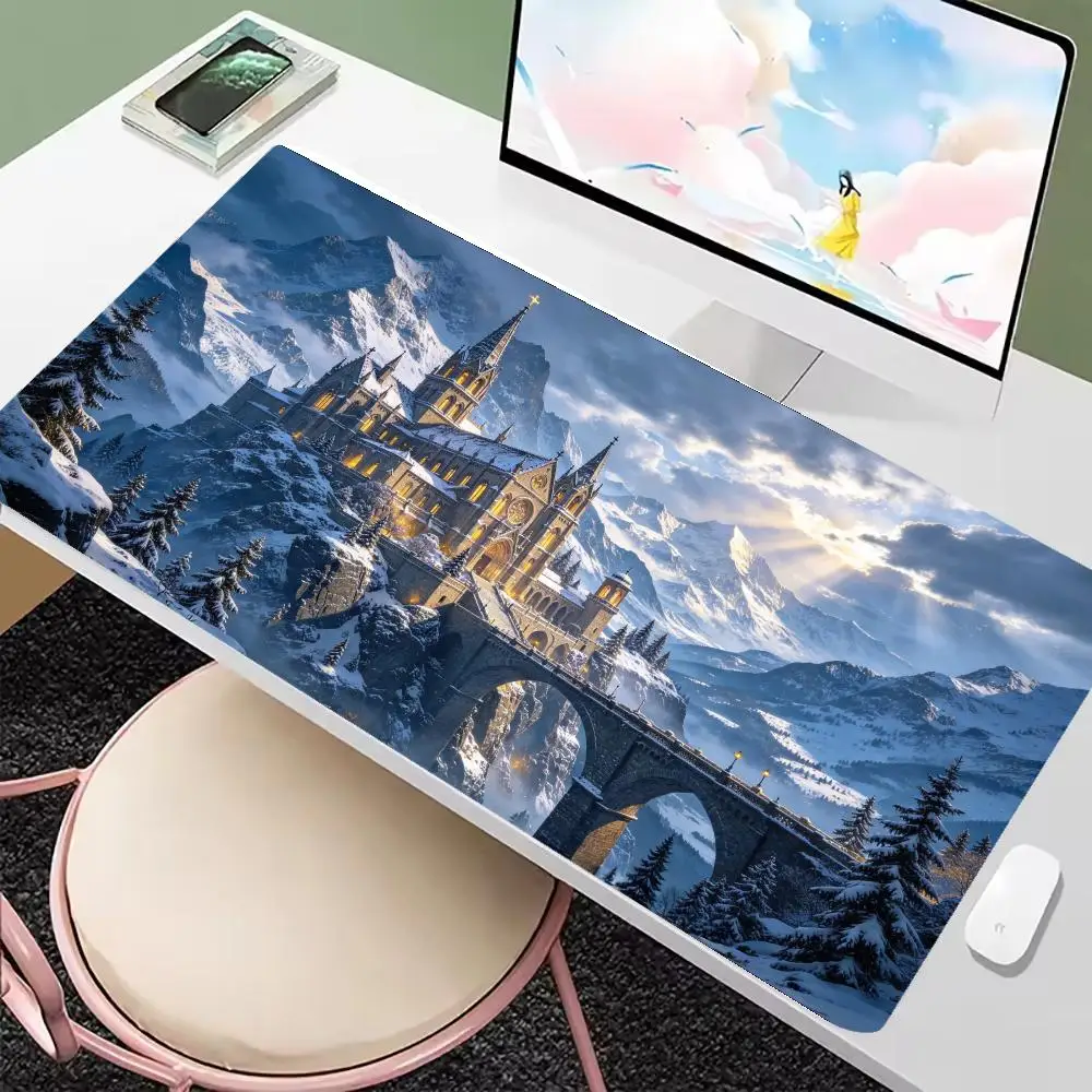 Coastal Medieval Castle Gaming Mouse Pad Smooth Glide Thick Rubber For Adventure Gaming