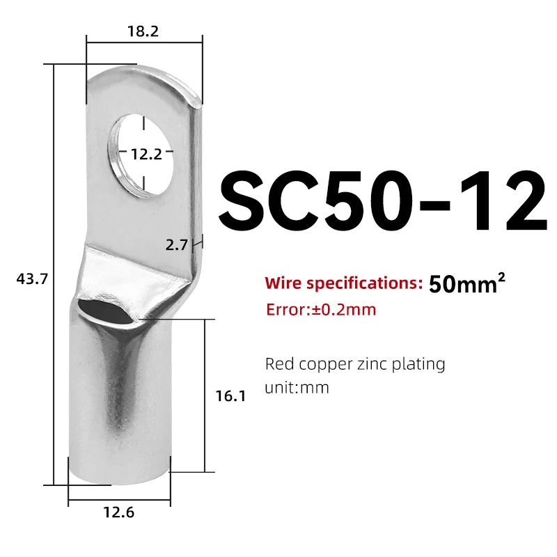 5/10PCS SC10 SC16 SC25 SC35 SC50 SC70 SC95 Terminal 10-95 MM2 Kabelschuhe Draht Stecker Verzinnt elektrische Solder Lug 10-3/0 AWG