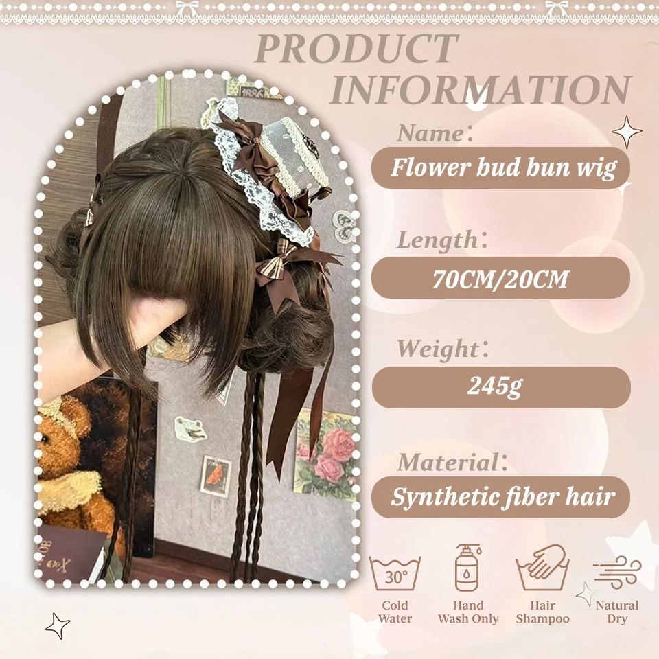 Synthetic Princess Head Fried Dough Twists Braid Double Ball Lolita Wig Suitable for Girls Cosplay Halloween Look