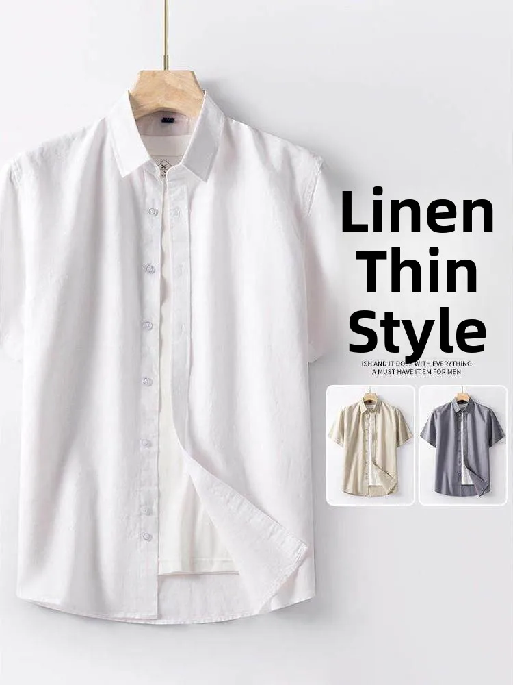 

Loose Linen Men's Shirt Short Sleeve Summer Casual Long Sleeve Square Collar Breathable Outerwear Citywalk Cleanfit Effect