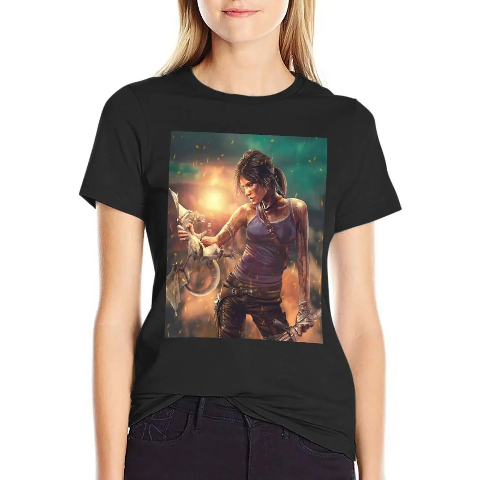 

Tomb raider T-Shirt Female clothing Blouse Aesthetic clothing summer blouses woman 2024