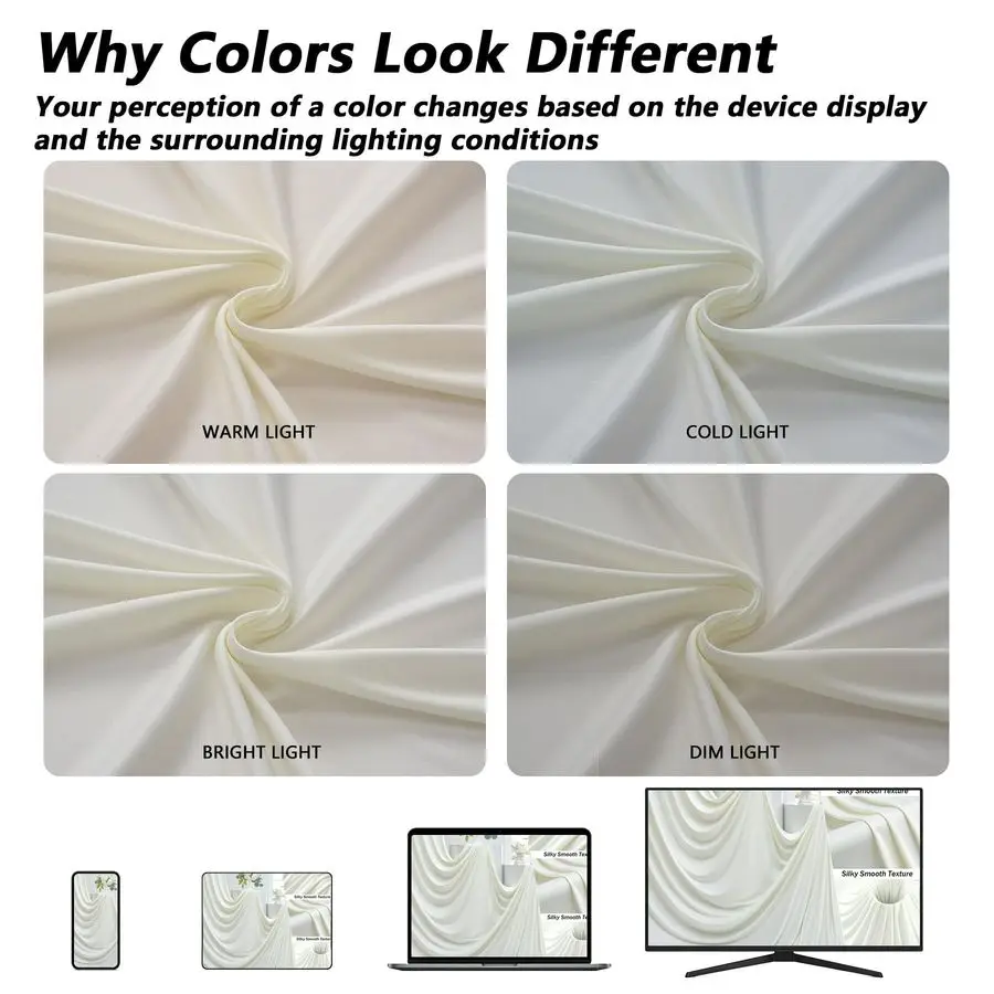 Ivory Backdrop Curtain for Wedding Parties, 4 Panels Wrinkle Free Polyester Photo Backdrop Drapes Back Drop Cloth for Birthday P