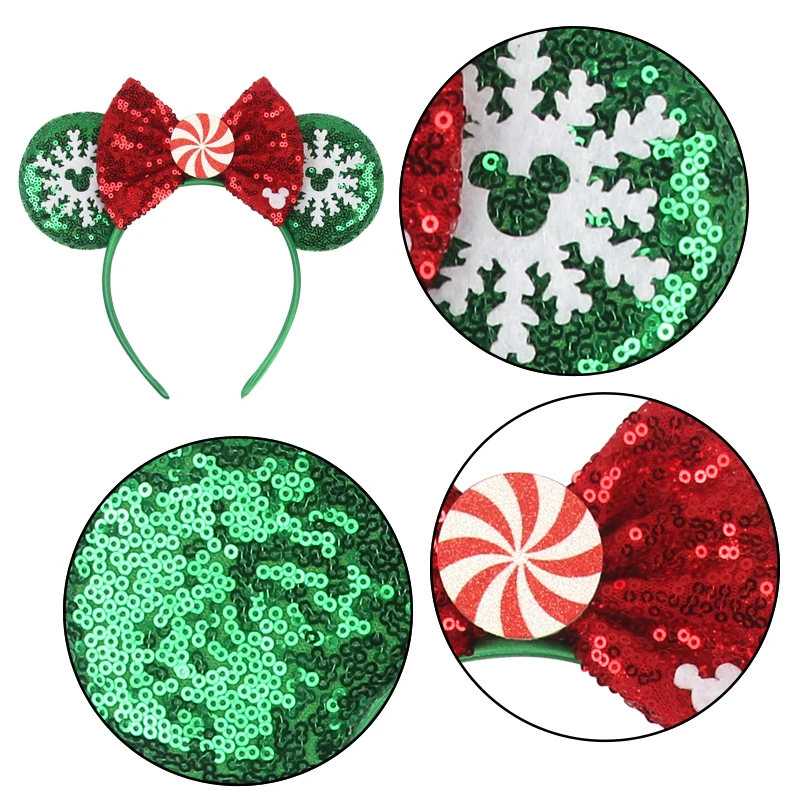 2024 New Christmas Mouse Ears Headband For Girls One Size Sequins Bow Hairband Featival Party DIY Hair Accessories Boutique