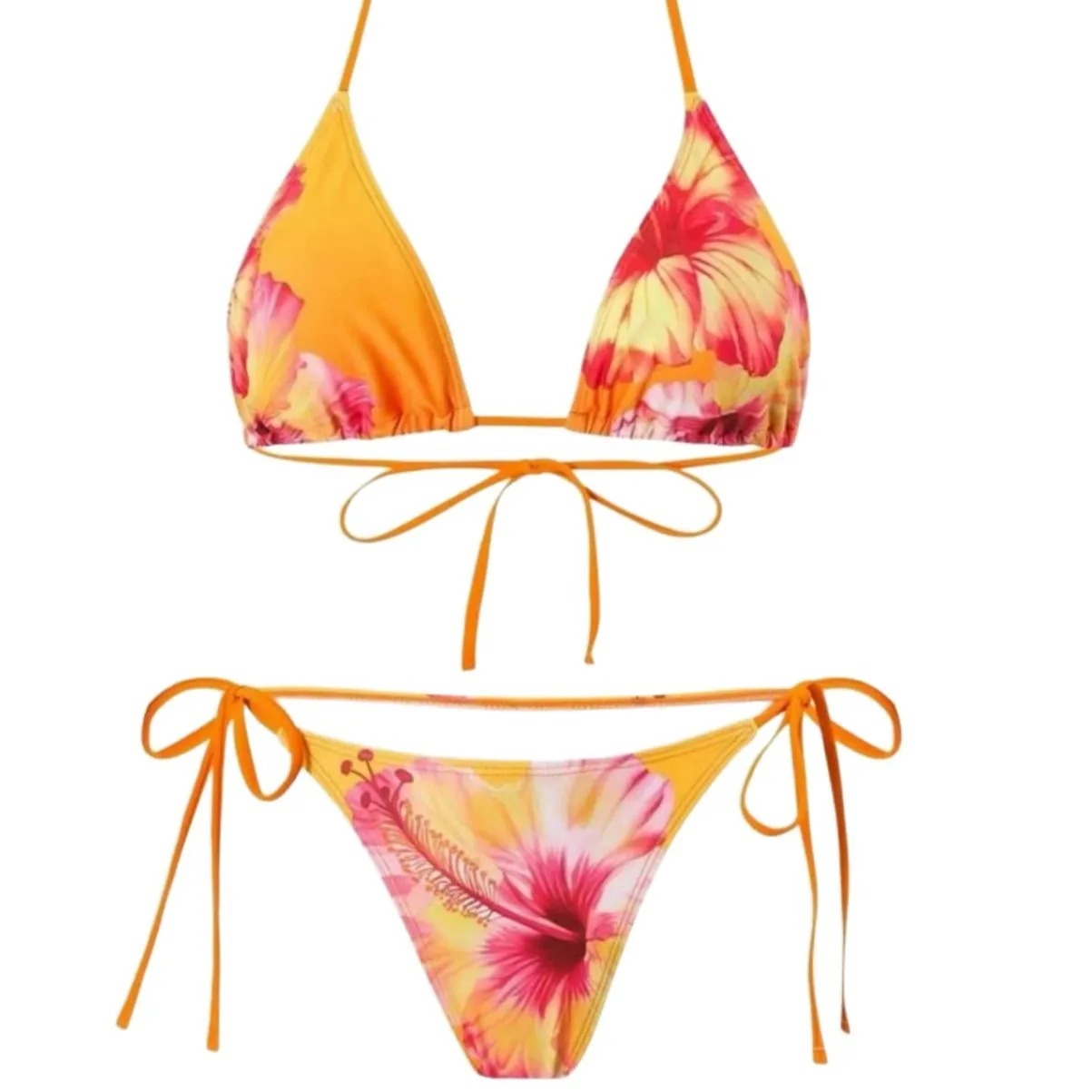 Women's Floral Print Tie Back Two-Piece Bikini Swimwear Women 2025 Tankinis for Women with Triangle Top and Tie Side Bottom