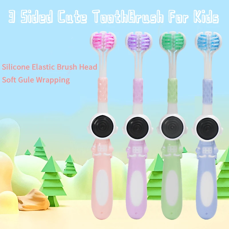 

Age3+ 3Sided Toddler Toothbrush, Soft Bristles Kids Toothbrush, Autism Sensory Toothbrush, 3 Sided Toothbrush Kids Silicone