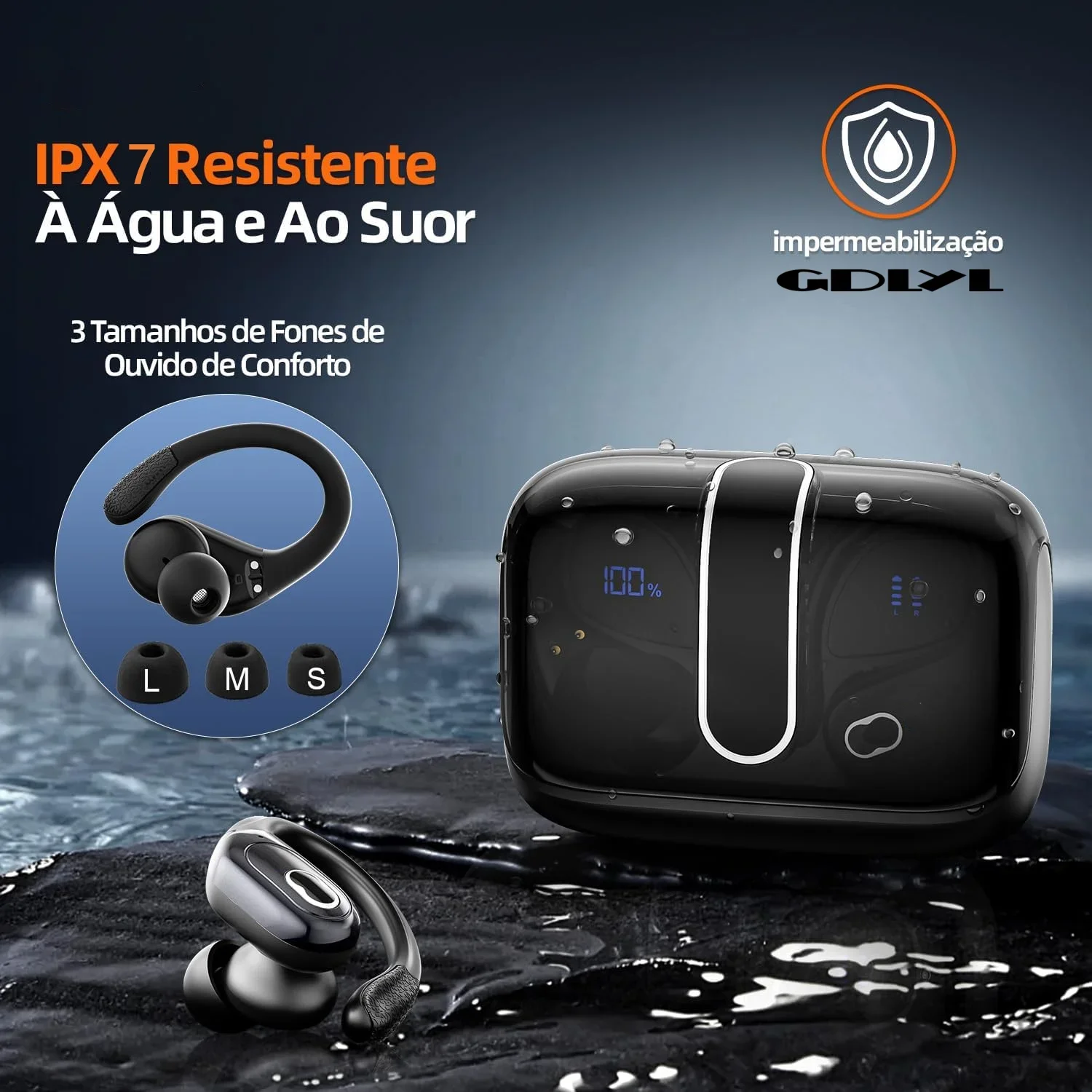 Auricolari Bluetooth 5.4 wireless TWS, auricolari con gancio per l'orecchio con display digitale IPX7, cuffie stereo HiFi con riduzione del rumore, controllo dei pulsanti