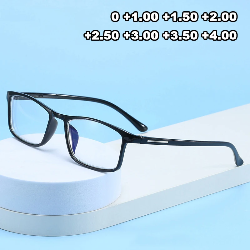 Simple Black TR90 Frame Reading Presbyopia Glasses Men Square Anti-blue Light Eyewear Frames Farsight Eyeglasses With 0 to +4.0