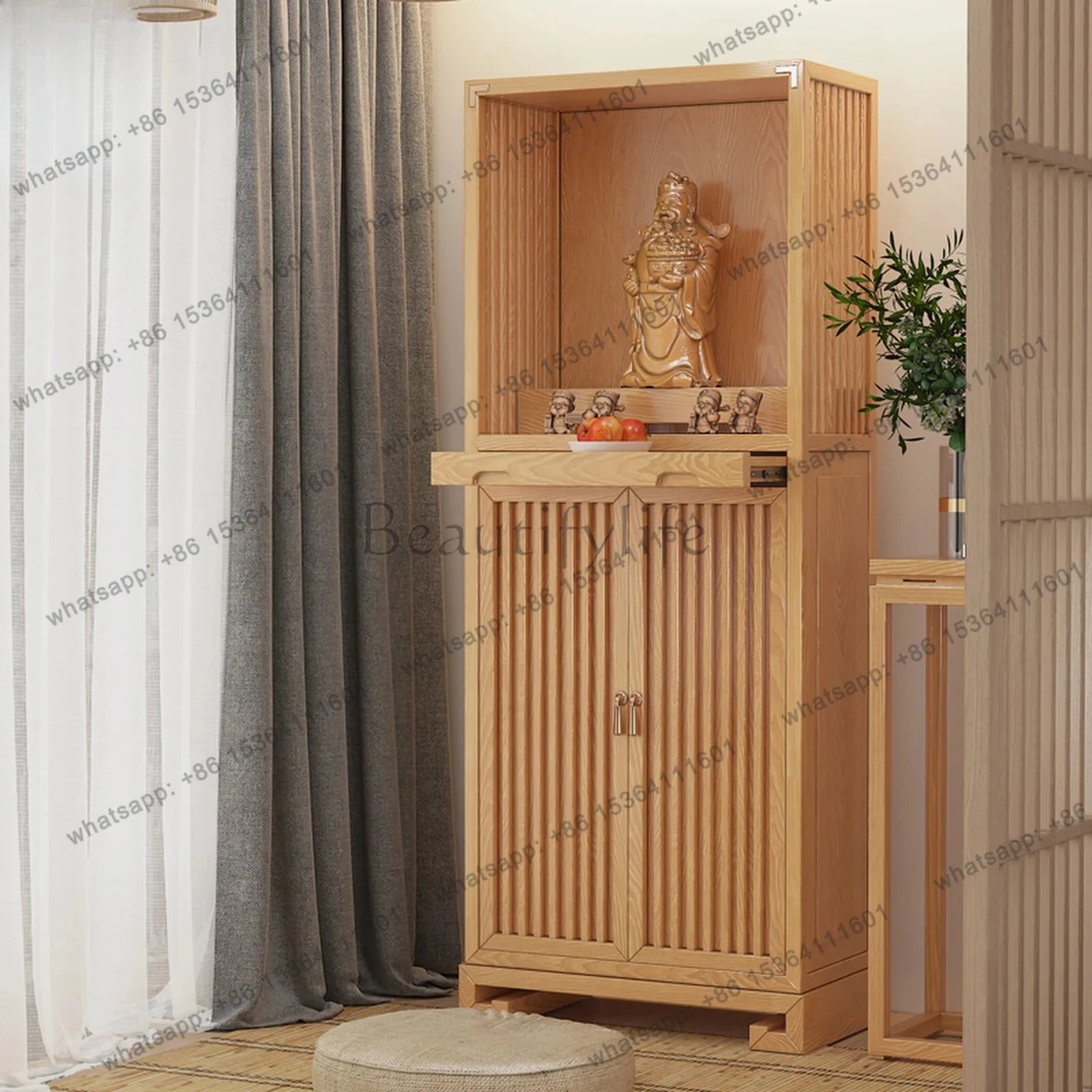 

solid wood Buddhist shrine offering table household God of Wealth standing cabinet modern light luxury Buddhist shrine