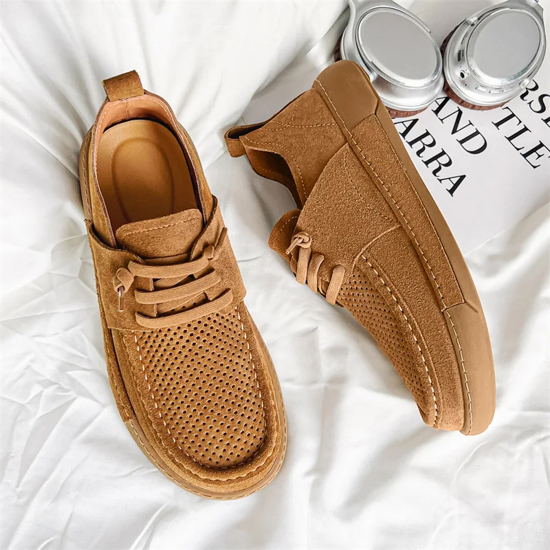 New Breathable Spring Summer Men Casual Shoes Cow Suede Leather Loafers Vintage British Luxury Designer Shoes Sneakers