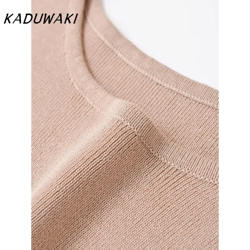 KADUWAKI أنيقة ريترو جديد إمرأة جولة الرقبة قصيرة الأكمام لينة معقود تي شيرت الصلبة عارضة الصيف قمم الملابس النسائيةеСМКТМКТМКТМКВМН