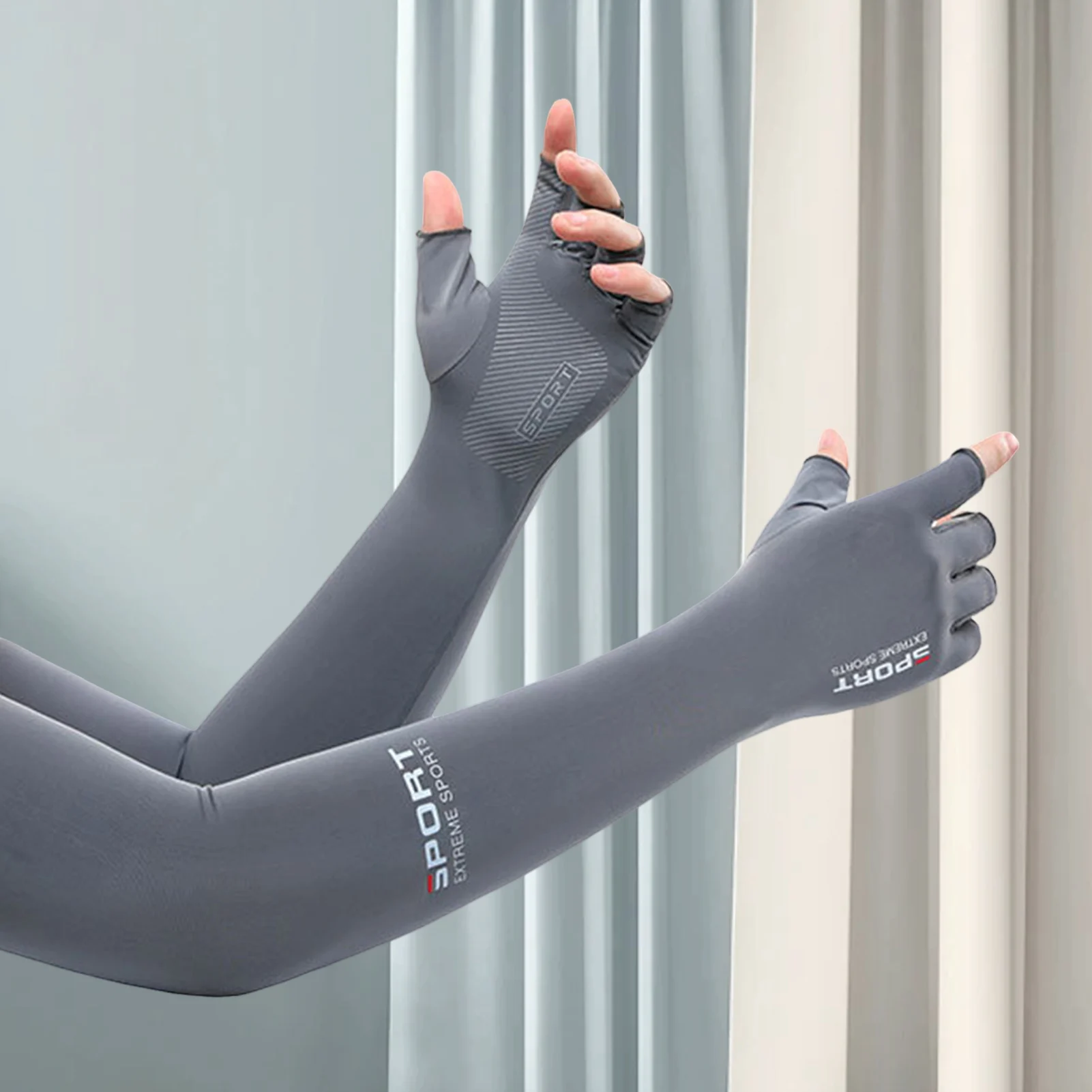 Summer Cooling Arm Sleeves Cover Solid Color UV Sun Anti Slip Arm Sleeves Great for Running Cycling Basketball