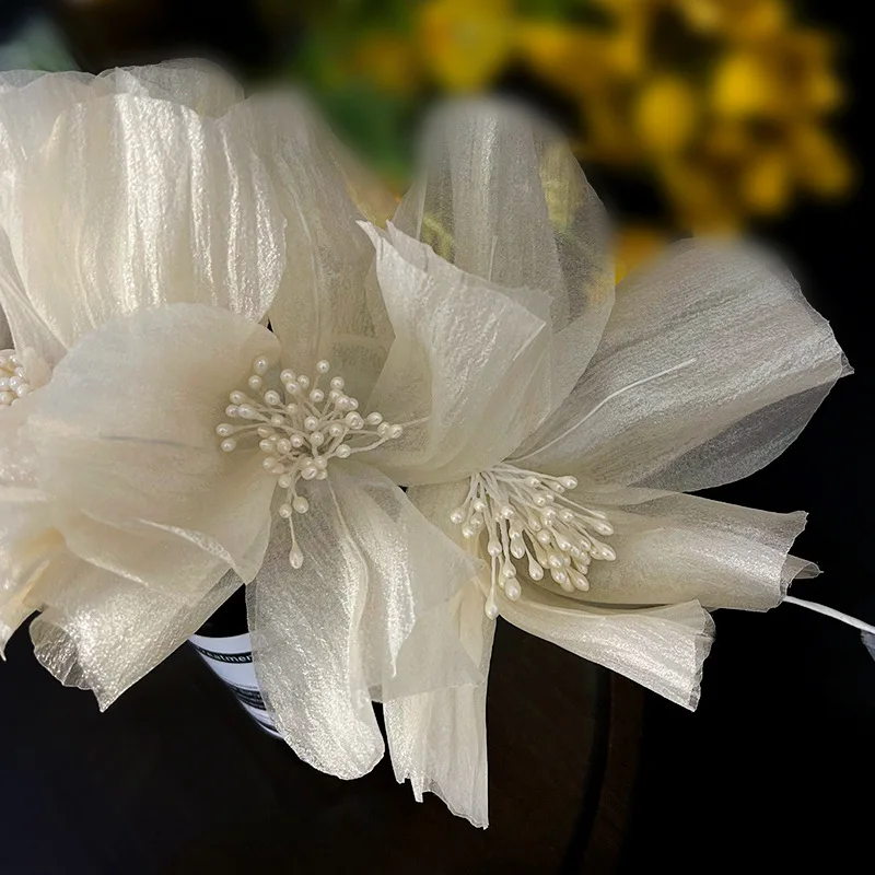 Flower Wreath Pearls Headband Leaves Hairbands Handmade Wedding Hair Accessories For Women Bride Crystal Head Jewelry image 5